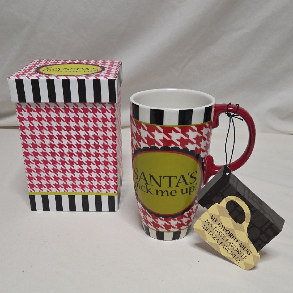 50% Off All Christmas!!  NWT Santa's Pick Me Up Red and Black Mug